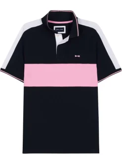 Polo en coton marine avec une coupe droite et un col à revers boutonné