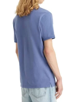 Polo en coton marine chiné avec une coupe droite et un col boutonné