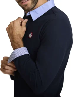 Polo en coton marine à coupe ajustée pourvu d'un col boutonné