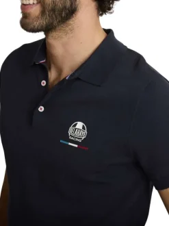 Polo en coton marine à coupe droite pourvu d'un col boutonné
