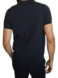 Polo en coton marine à coupe droite pourvu d'un col boutonné