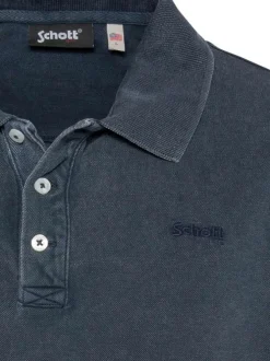 Polo en coton marine à coupe droite pourvu d'un col boutonné