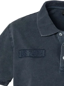 Polo en coton marine à coupe droite pourvu d'un col boutonné