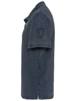 Polo en coton marine à coupe droite pourvu d'un col boutonné
