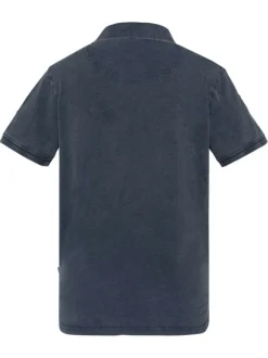 Polo en coton marine à coupe droite pourvu d'un col boutonné
