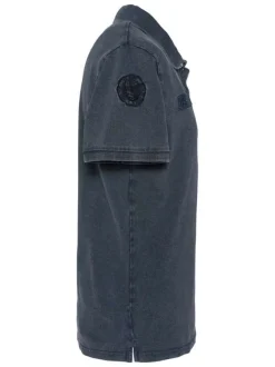 Polo en coton marine à coupe droite pourvu d'un col boutonné