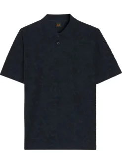 Polo en coton marine à coupe droite pourvu d'un col boutonné
