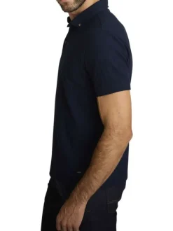 Polo en coton marine à coupe droite pourvu d'un col à revers boutonné