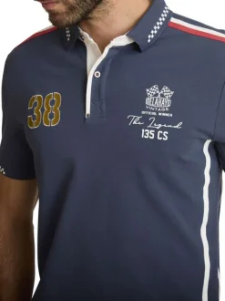 Polo en coton marine à coupe droite pourvu d'un col à revers boutonné