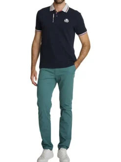Polo en coton marine à coupe droite pourvu d'un col à revers boutonné