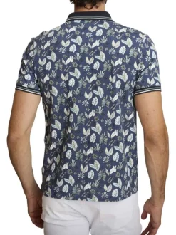 Polo en coton marine à coupe droite pourvu d'un col à revers boutonné
