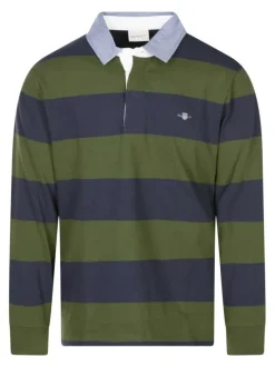 Polo en coton marine et vert rayé coupe regular intermédiaire