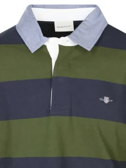Polo en coton marine et vert rayé coupe regular intermédiaire