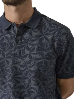 Polo en coton marine à imprimé floral avec une coupe droite et un col à revers