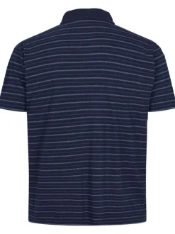 Polo en coton marine rayé col uni à 2 boutons et à manches courtes