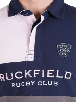 Polo en coton marine tricolore avec une coupe droite et un col à revers