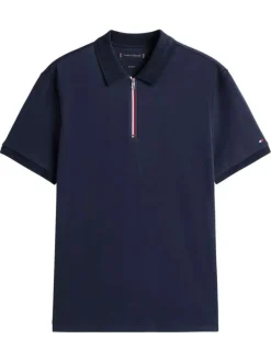 Polo en coton marine uni avec un col à rabats et des manches courtes