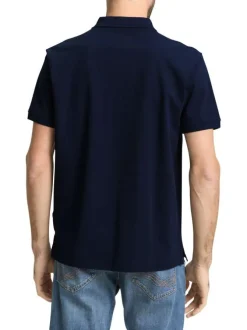 Polo en coton marine uni avec une coupe droite et un col boutonné