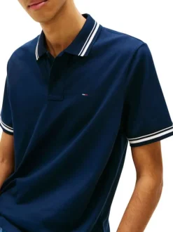Polo en coton marine uni avec une coupe droite et un col à revers