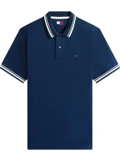Polo en coton marine uni avec une coupe droite et un col à revers