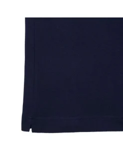 Polo en coton marine uni à coupe droite et col fermé par boutons ton sur ton