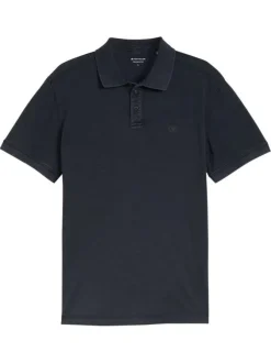Polo en coton marine uni pourvu d'un col boutonnée et de manches courtes