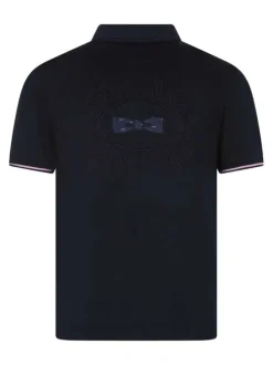 Polo en coton marine uni pourvu d'un col boutonné et d'une coupe droite