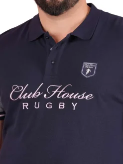 Polo en coton marine uni pourvu d'un col boutonné et d'une coupe droite