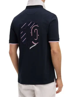 Polo en coton marine uni pourvu d'une coupe droite et d'un col boutonné