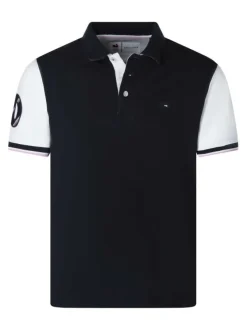 Polo en coton marine uni pourvu d'une coupe droite et d'un col boutonné