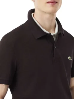 Polo en coton marron à coupe droite pourvu d'un col à revers boutonné