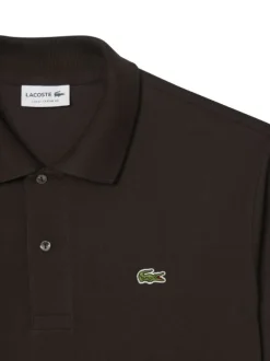Polo en coton marron uni à coupe ajustée avec un col à revers boutonné