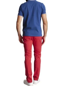 Polo en coton mélangé bleu uni à coupe droite imprimé à la poitrine gauche