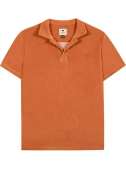 Polo en coton mélangé brique uni avec un col polo et des manches courtes