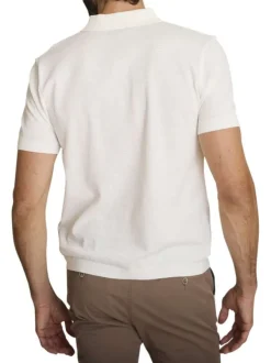 Polo en coton mélangé écru à coupe droite pourvu d'un col boutonné