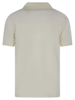 Polo en coton mélangé écru uni avec une coupe droite et un col boutonné