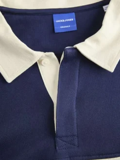 Polo en coton mélangé marine rayé avec une coupe droite et un col à revers