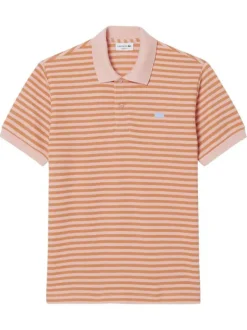 Polo en coton mélangé orange à rayures pourvu d'un col boutonné