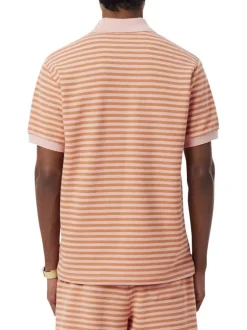 Polo en coton mélangé orange à rayures pourvu d'un col boutonné