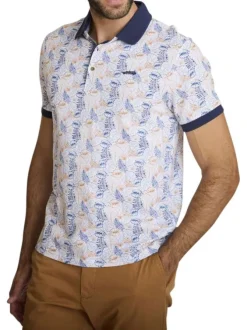 Polo en coton multicolore à coupe droite pourvu d'un motif végétal