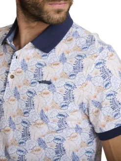 Polo en coton multicolore à coupe droite pourvu d'un motif végétal