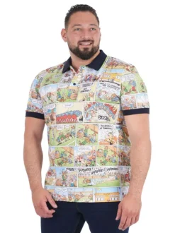 Polo en coton multicolore imprimé pourvu d'un col boutonné et d'une coupe droite