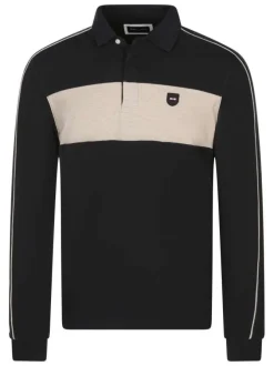 Polo en coton noir maille piquée coupe ajusté avec un col boutonné