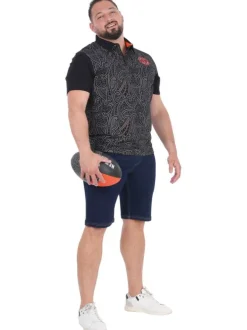 Polo en coton noir à motifs pourvu d'un col boutonné et d'une coupe droite