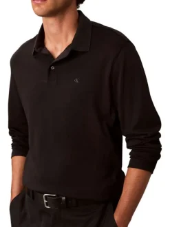 Polo en coton noir uni coupe ajustée et un col à revers boutonné