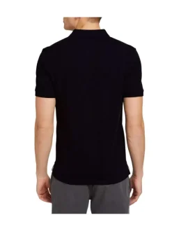 Polo en coton noir uni coupe droite avec un col boutonné et en maille piquée