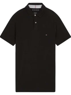 Polo en coton noir uni à coupe regular fit avec le logo brodé en petit