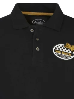 Polo en coton noir uni maille piquée à coupe regular fit avec des patchs