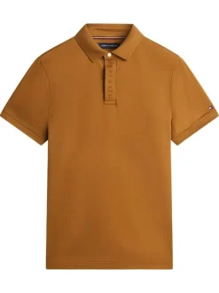 Polo en coton orange à coupe ajustée pourvu d'un col boutonné