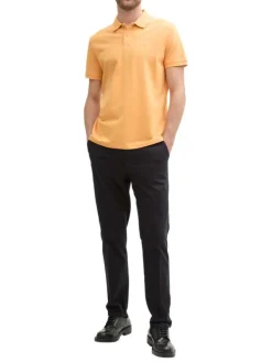 Polo en coton orange uni à coupe droite avec des manches courtes